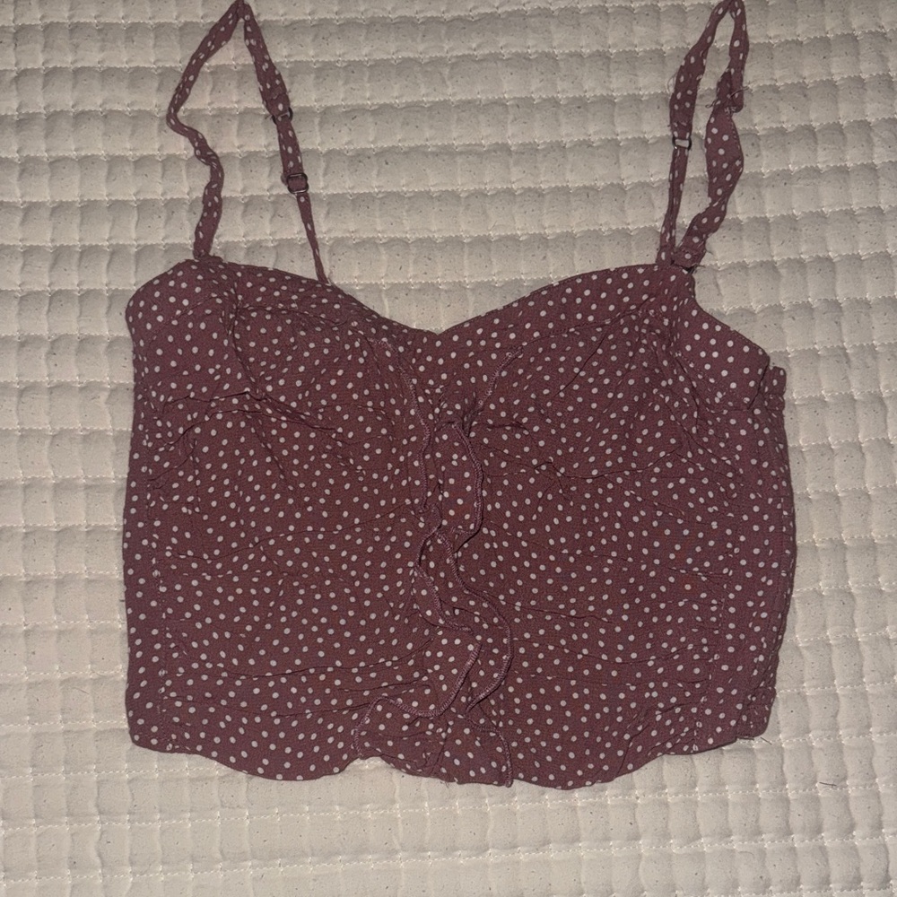 Abercrombie & Fitch Burgundy Polka Dot Crop Top